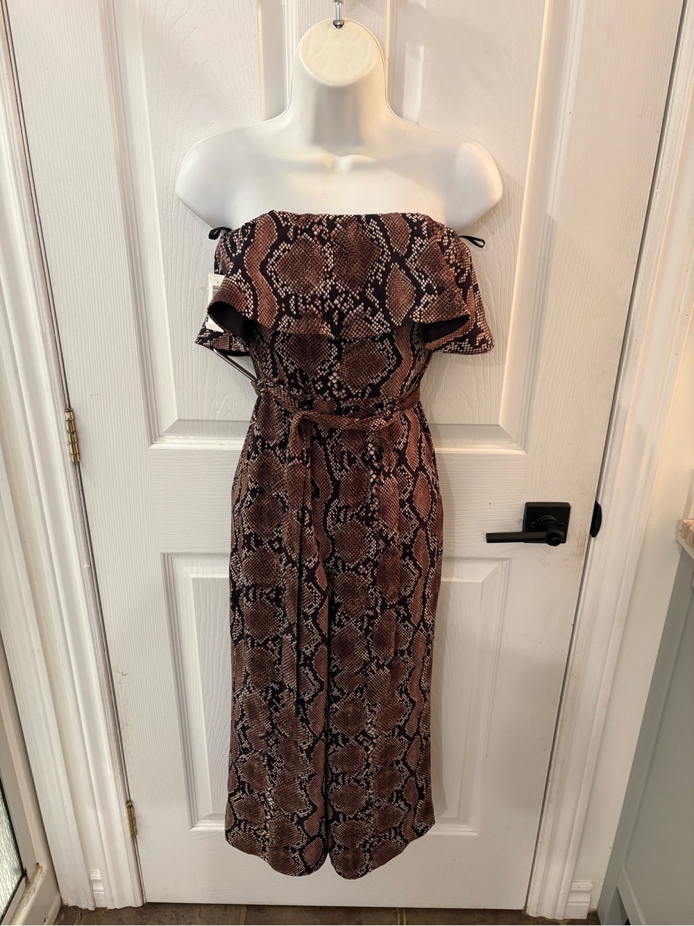 Babaton Strapless Snake-Print Midi Dress in Brown & Black